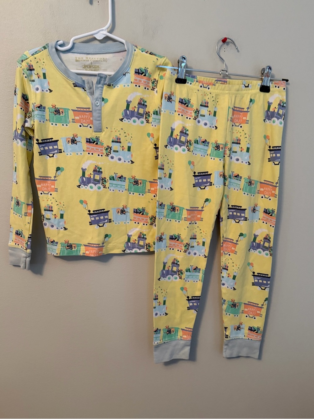 The Beaufort Bonnet Company Yellow Train-Print Pajama Set